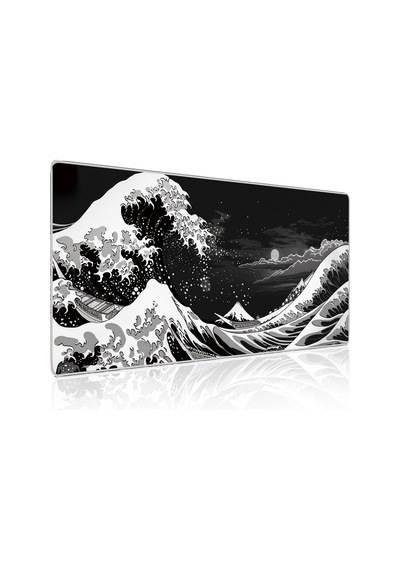 Tr Japon Deniz Dalgası Oyun Fare Altlığı, 31,5 X 11,8 Cm Japon Kanagawa Siyah Mousepad Masa Örtüsü, Sıvı Kontro