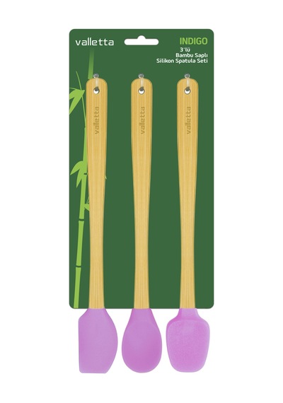 Valletta Indigo 3'lü Pembe Bambu Silikon Spatula Seti Uzun 26 Cm