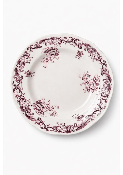24 Parça 6 Kişilik Mürdüm Floral Desen Porselen Yemek Takımı