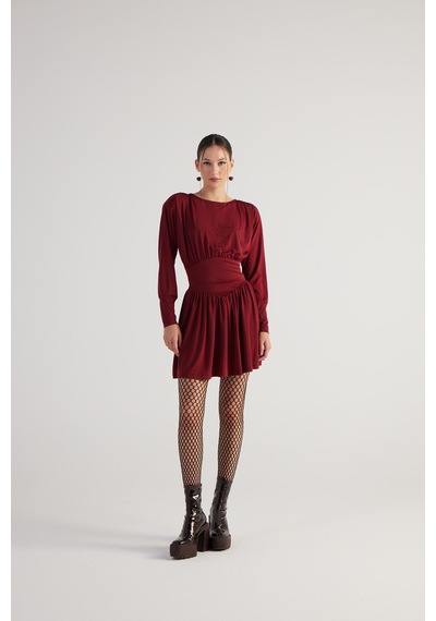 Holly Lolly Beli Korse Görünümlü Vatkalı Mini Jade Elbise Bordo