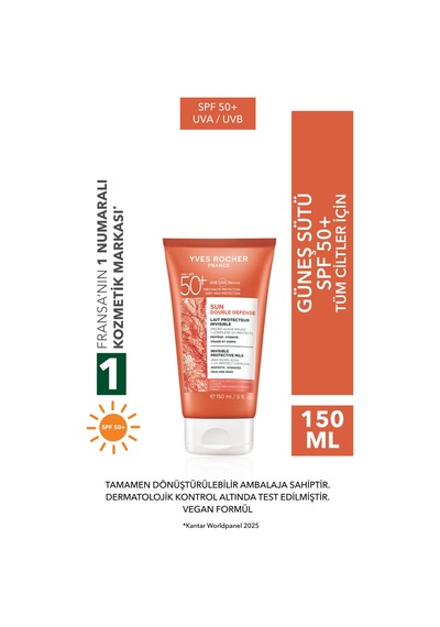 Yves Rocher Yüz&vücut Güneş Losyonu - Spf 50+ / Sun Double Defense - Kırmızı Mikro Alg 150ml