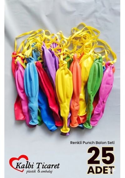 İpli Balon Lastikli Zıpzıp Balon Punch Panç Balon Büyük Boy 25'li