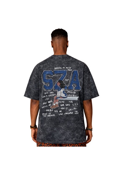 Sevbano Sza Rapper Şarkıcı Sırt Baskılı Unisex Oversize Vintage Yıkamalı Siyah