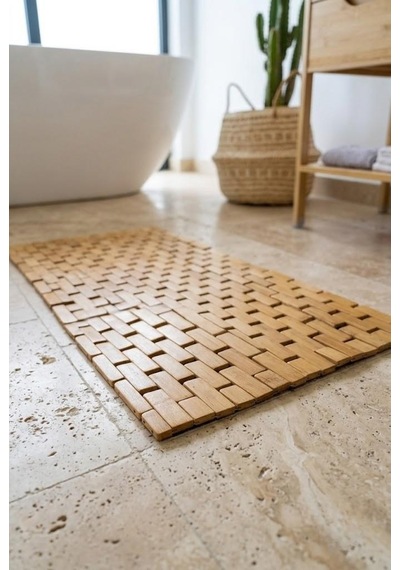 Atbyhome Bambu Banyo Paspası 40x60 Cm - Ahşap Duş Önü Banyo Matı Ve Kaymaz Paspas Suya Dayanıklı