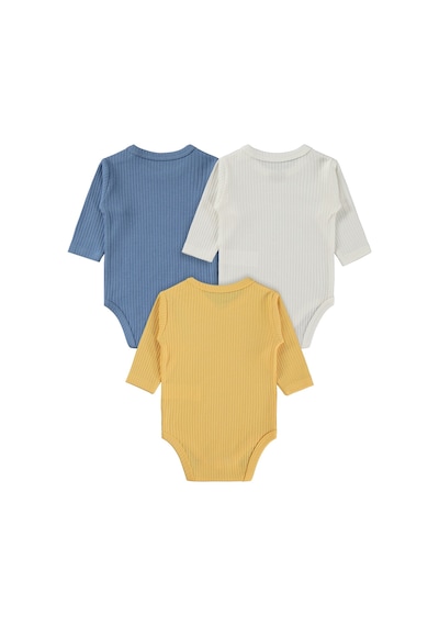 Minidamla Baby Minidamla Uzun Kol Basic 3'lü Set 1-18 Ay Çıtçıtlı Badi - Mavi Koyu Mavi