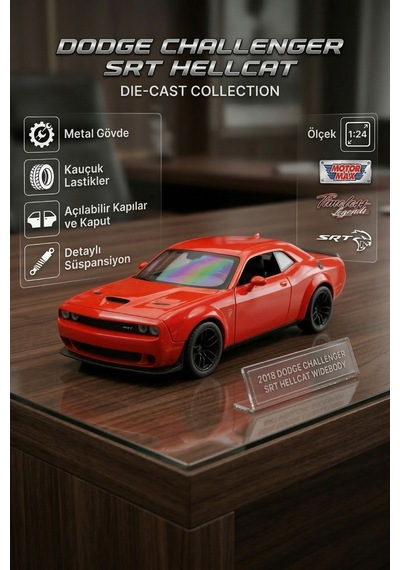 Motor Max 1:24 Ölçek 2018 Dodge Challenger Srt Hellcat Widebody Diecast Model Araba - Kırmızı Çok Renkli