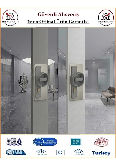 Trendhomm Okul Tipi Pvc Güvenlikli Bariyerli Kapı Kolu - 1 Takım Ön Ve Arka - Gri