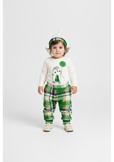 Mnk Baby & Kids Kravatlı Penguen Badi , Pantolon , Şapka Penye Takım Mnk0587 Yeşil