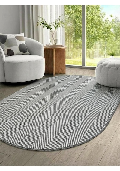 Oval Sisal Halı 1003 Gri Balık Sırtı Desen Kaymaz Taban Modern Salon Oturma Odası Halısı