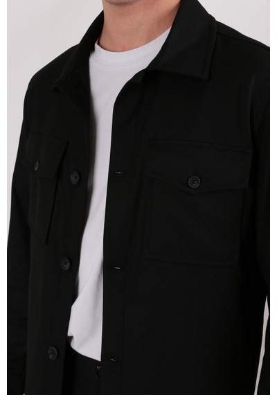 Twın Lıon Twin Lıon 1033 Slimfit Dış Gömlek Mont Siyah
