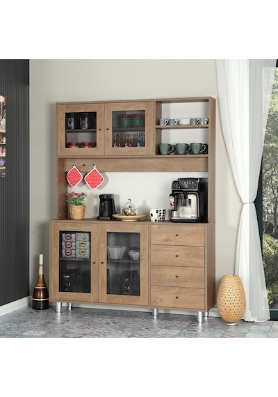 Pasific Home Grano Kahve Köşesi Çok Amaçlı Kiler Dolabı, 140 cm, Koyu Meşe