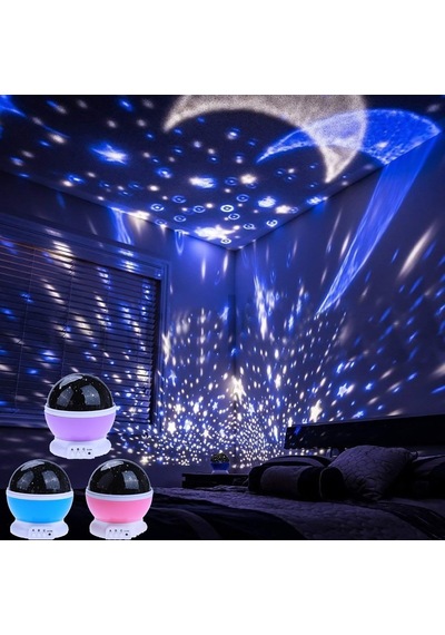 Buffer Yıldız Ay Led Bebek Çocuk Dekoratif Dönen Gece Lambası Mavi