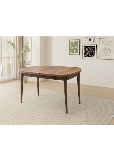 Ortadan Açılır Ahşap Yemek Masası Gizli Kaşıklık Bölmeli 80cm X 140cm Barok Ceviz Ceviz