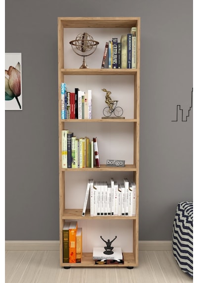 Bofigo Dekoratif 5 Raflı Kitaplık Modern Kitaplık Çınar Çam