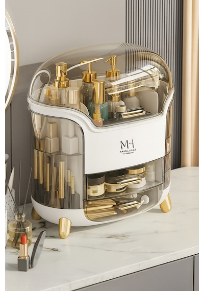 Makri Home Multibox Çok Gözlü Kırılmaz Şeffaf Kapaklı Makyaj Organizeri, Beyaz, 29 X 19 X 34 Cm Beyaz