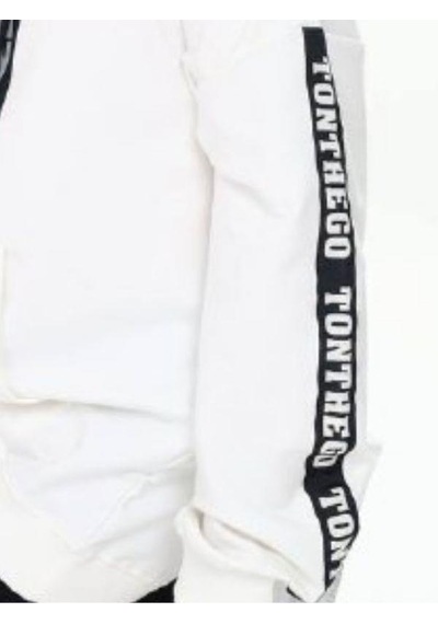 Zekids Çocuk Kapüşonlu Stay Strong Yazılıi Sweatshirt-14816 Ekru