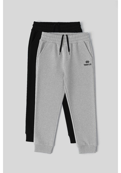TOMMYLIFE Standart Fit 2li Paket Siyah-gri Melanj Erkek Çocuk Eşofman Alt - 11205 Siyah - Gri