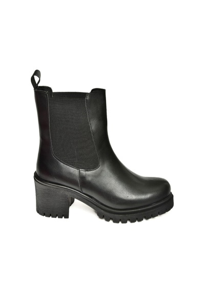 Fox Shoes T726981609 Siyah Lastikli Kalın Topuklu Kadın Bot Siyah-Suni Deri Siyah
