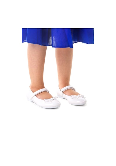 Kiko Kids Fiyonklu Cırtlı Kız Çocuk Babet Ayakkabı 201 Rugan Beyaz 001