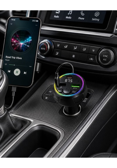 Rio Tech Araç Fm Vericisi Bluetooth 5.0 Type-c Qc3.0 Hızlı Şarj 48w Çift Usb