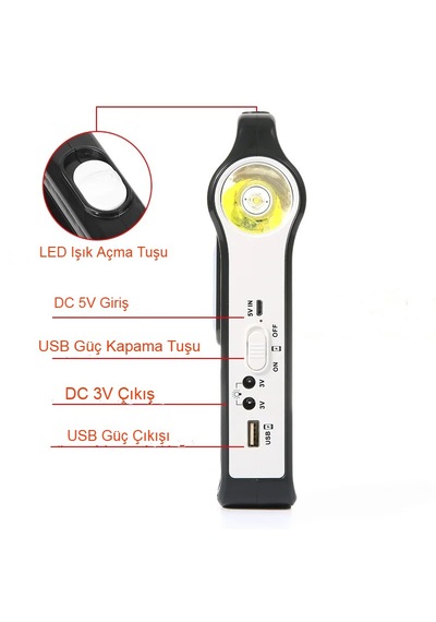 Solar Şarjlı Kamp Feneri Güneş Enerjili Usb Çok Amaçlı Aydınlatma Siyah - Sarı
