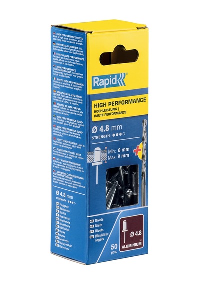 Rapid Kör Perçin Universal Alüminyum, 50 Adet Matkap Ucu Dahil, 4,8 X 12 Mm, 5000388