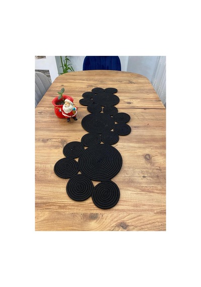 Jüt, Hasır, Dekoratif Masa Örtüsü,papatya Model Runner 40x110 Cm, Sehpa Örtüsü, Bohem Tarzı Siyah Siyah