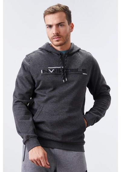 Tommy Life Antrasit Melanj Kanguru Cep Standart Kalıp Kapüşonlu Erkek Sweatshirt - 87883 Antrasit Melanj