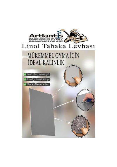 Linol Tabaka Levhası A3 30x42 Cm 2mm Gri 1 Adet Linolyum Tabaka Gri Linol Muşamba Baslı Levha Diğer