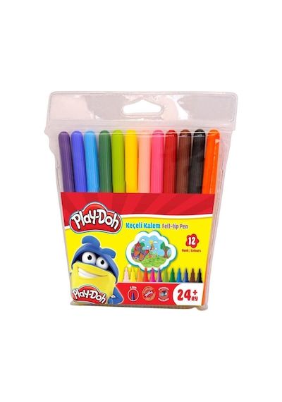 Play-doh Keçeli Kalem 12 Renk 2 Mm Dayanıklı Uç Kokusuz Su Bazlı Mürekkep Şeffaf Kapaklı