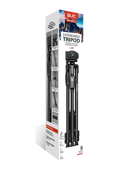 Blic Np-8810 Bluetooth Kumandalı 1.5 Metre Profesyonel Tripod - Telefon Ve Kamera Uyumlu Siyah