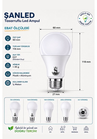 10w Tasarruflu Gün Işığı Led Ampul 2 Adet 2 Adet
