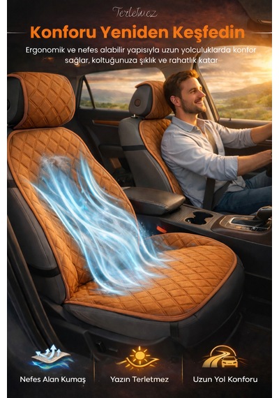 Oto Koltuk Kılıfı Tay Tüyü 2'li Ön Minder Terletmez Kaymaz Airbag Uyumlu - Taba