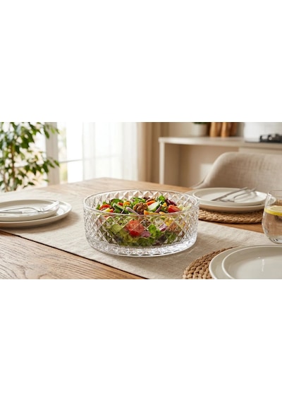 Cam Salata Meyve Sunumluk Kase Baklava Desen Şeffaf Cam