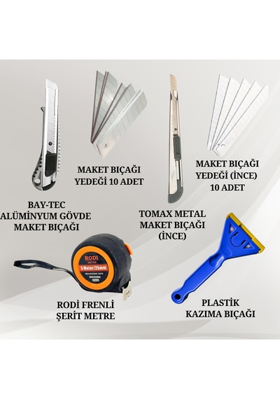 Maket Kazıma Bıçağı ve Şerit Metre Ölçü Seti 6 Parça
