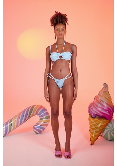Holly Lolly Özel Yapım Parlak Kumaşlı Premium Mia Bikini Altı Mavi