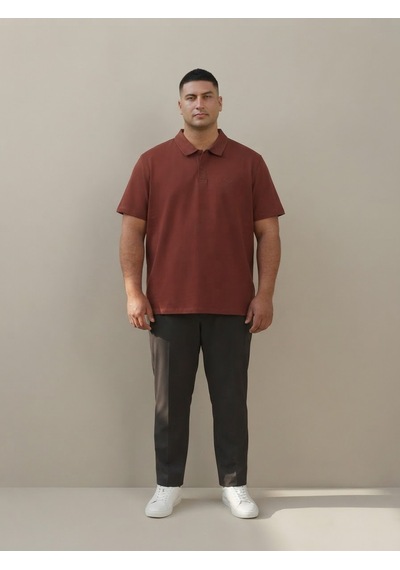 Maccali Erkek Bordo Büyük Beden Bol Basic Polo Yaka Tişört