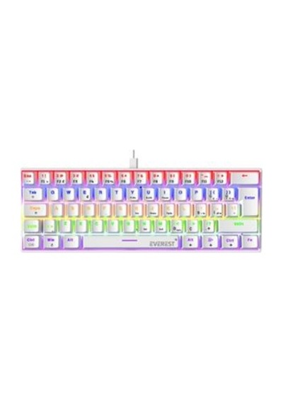 Everest Amber Beyaz Type-c Bağlantılı Rgb Ledli Mekanik Gaming Oyuncu Klavye Q Red Switch