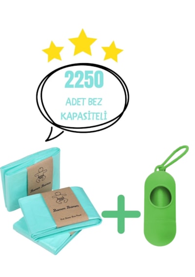 Bamm Bamm Korbell Uyumlu 2250 Bez Kapasiteli Poşet + Yeşil Taşıma Kapsülü