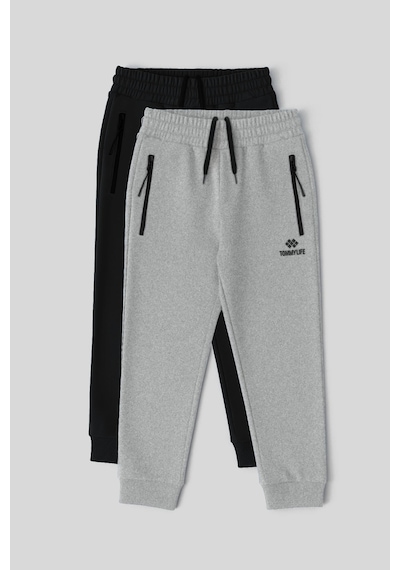 Tommylife Standart Fit Basic 2li Paket Siyah-gri Melanj Erkek Çocuk Eşofman Alt - 64042 Siyah - Gri