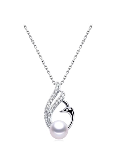 Brezza Lusso Jewelry Gümüş Doğal Inci Kuğu Model Kadın Gümüş Kolye 45 CM