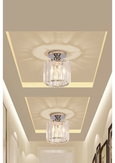 Kristal Taşlı Model Modern Tekli Plafonyer Model Krom Avize
