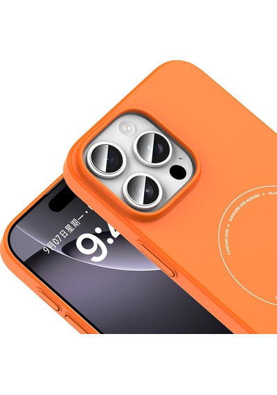 Maks Technology iPhone Uyumlu 16 Pro Max Kılıf M-safe Şarj Özellikli Kamera Korumalı Mkst Elio Sert Pc Kapak - Turuncu