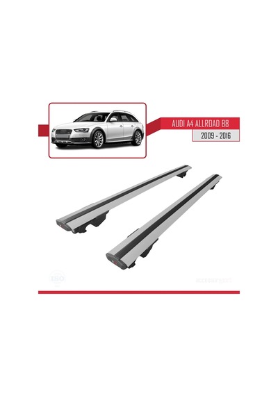 Audi A4 B8 Allroad 2009-2016 Arası İle Uyumlu Hook Model Anahtar Kilitli Ara Atkı Tavan Barı Gri