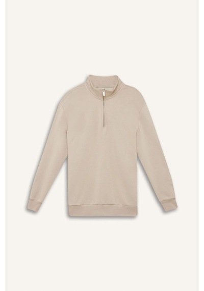 DeFacto Comfort Regular Fit Rahat Kalıp Fermuarlı Dik Yaka Basic Düz Sweatshirt X7405AZ25SPBG735