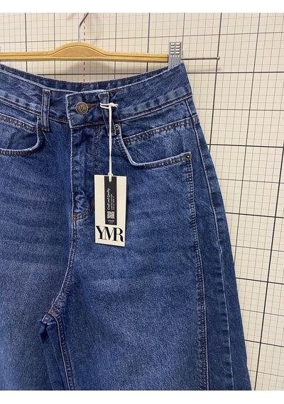 Ymr Moda Mavi Ön Detaylı Salaş Kadın Jeans Kot Pantolon 26608