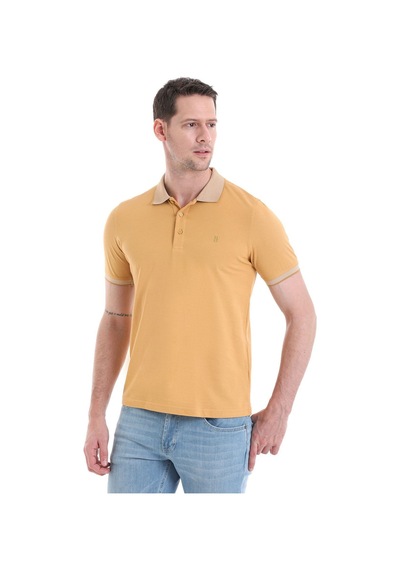 Hatemoğlu - Sarı Regular Fit %100 Pamuk Kıvrılmaz Polo Yaka Tişört