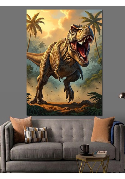 Ahşap Tablo Ormanda Yürüyen Dinozor Rex