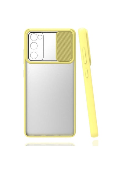 Noktaks - Galaxy Uyumlu S20 Fe Uyumlu - Kılıf Slayt Sürgülü Arkası Buzlu Lensi Kapak - Sarı - T16241 Sarı