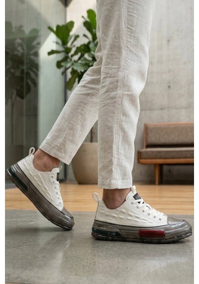 Voyager Beyaz Hakiki Deri Kroko Desenli Kalın Taban Erkek Casual Ayakkabı Sneaker E058 M